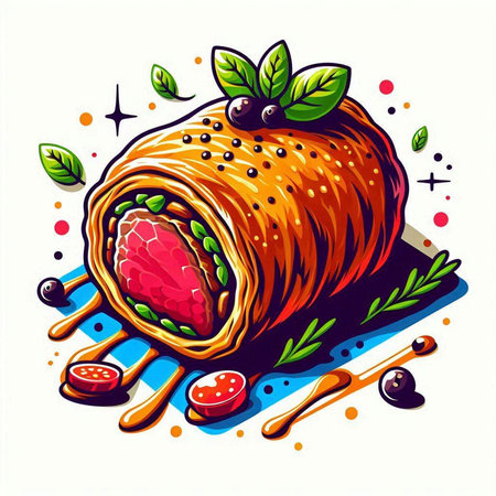 Illustration of a roll cake with berries on a white background.のイラスト素材