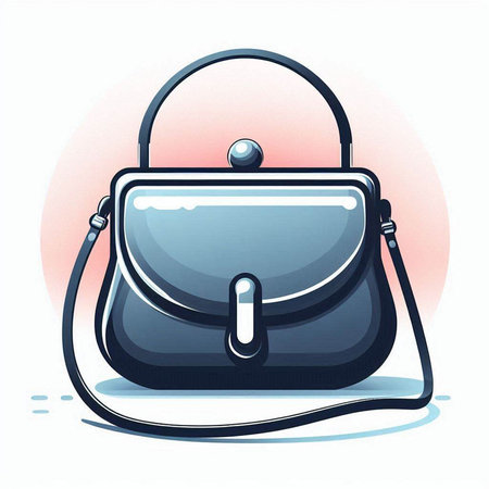 Vector illustration of a black handbag in cartoon style on a white background.のイラスト素材
