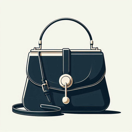 Vector illustration of a black handbag with a purse and a keyのイラスト素材