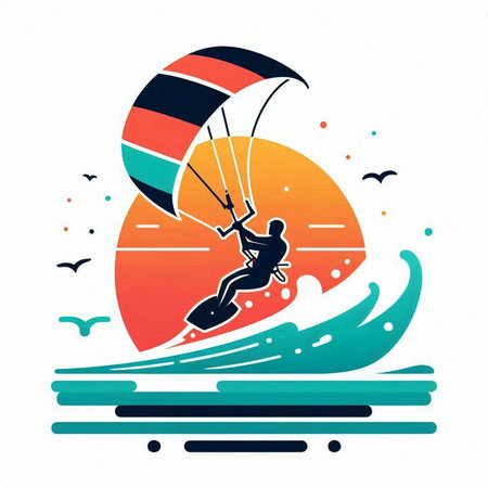 Kitesurfing, extreme sport, vector illustration in retro styleのイラスト素材