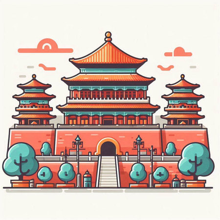 Landmark of the Forbidden City in Beijing, China. Vector illustrationのイラスト素材