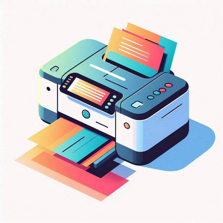 Printer with documents, vector illustration in isometric flat design.のイラスト素材