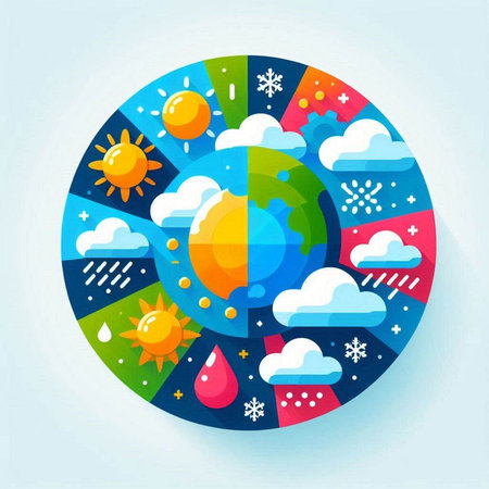 Weather forecast icon in circle. Vector illustration in flat design style.のイラスト素材