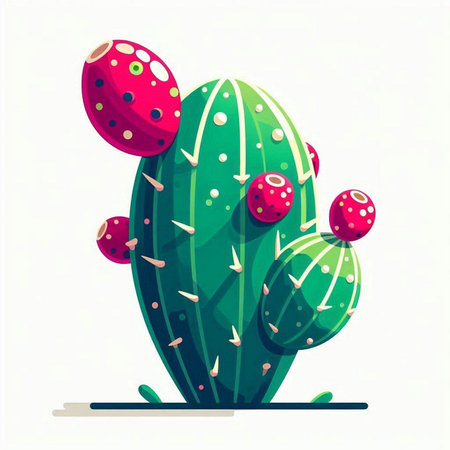 Cactus with red flowers. Vector illustration in flat cartoon style.のイラスト素材