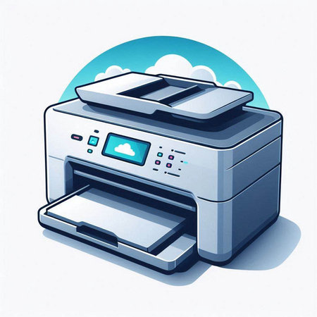 Printer icon on white background. 3D rendering. Computer digital drawing.のイラスト素材
