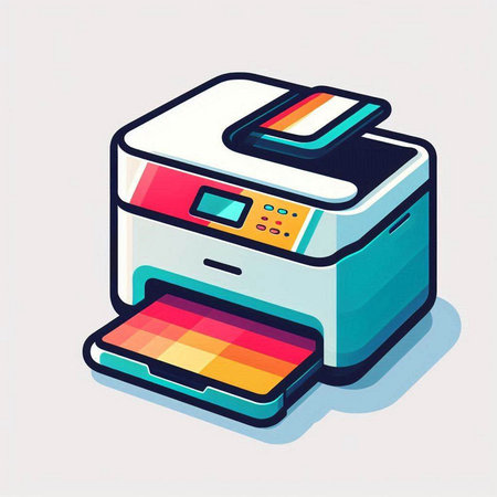 Printer icon. Vector illustration of a colorful printer. Isolated on white background.のイラスト素材