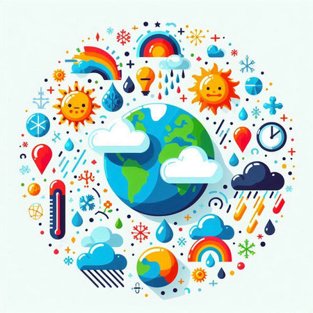 Flat design vector illustration concept of climate change and global warming.のイラスト素材
