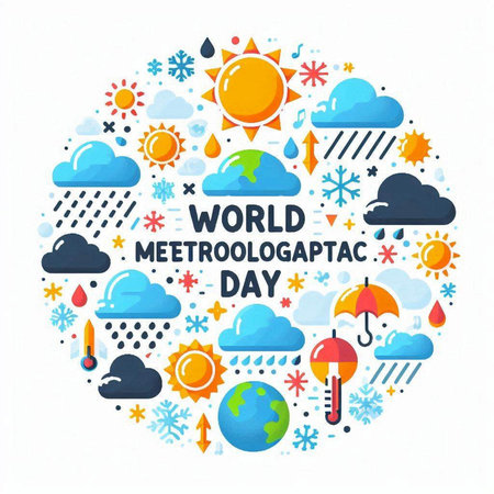 World Meteorology Day poster with flat icons in circle. Vector illustrationのイラスト素材