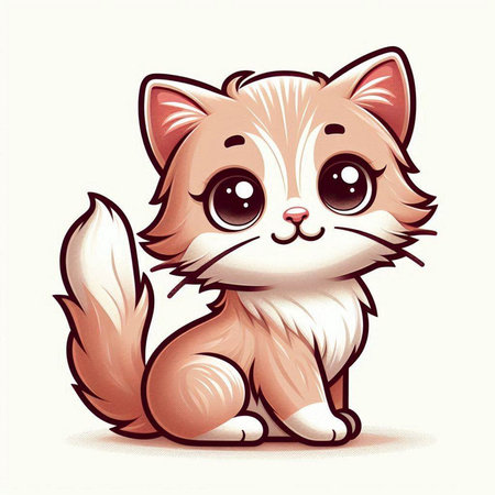 Cute little kitten sitting on white background, vector cartoon illustration.のイラスト素材