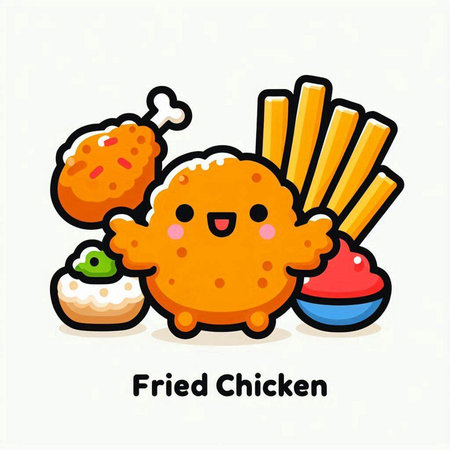Cute fried chicken icon, vector illustration. Flat design style.のイラスト素材