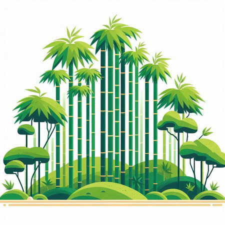 bamboo forest with green grass and trees in the background vector illustrationのイラスト素材