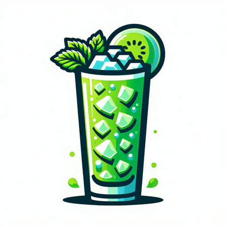 Cocktail with lime, mint and ice. Vector illustration.のイラスト素材