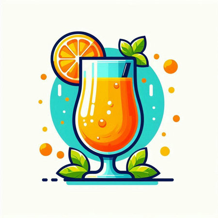 Cocktail with orange and mint. Vector illustration in flat styleのイラスト素材