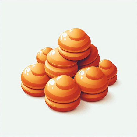 Illustration of a pile of orange plastic balls on a white backgroundのイラスト素材