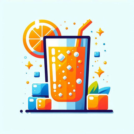 Cocktail with orange, ice cubes and straws. Vector illustration.のイラスト素材