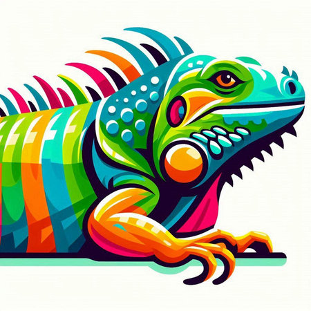 Vector illustration of a colorful iguana on white background with space for textのイラスト素材