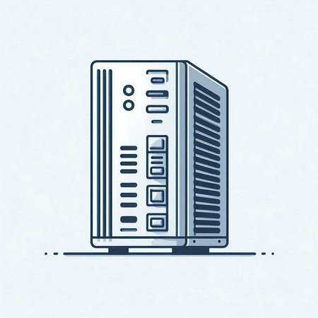 Data center server in flat style. Computer hardware. Vector illustration.のイラスト素材