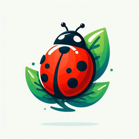 Cute ladybug and leaves isolated on white background. Vector illustration.のイラスト素材