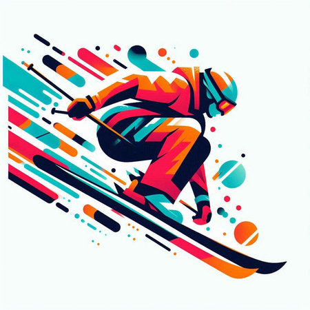 Skier skiing, abstract colorful background, vector illustration eps 10のイラスト素材