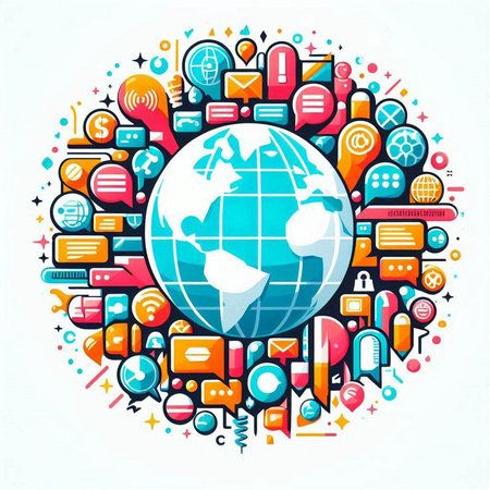 Global communication and social networking concept. Vector illustration in circle shape.のイラスト素材