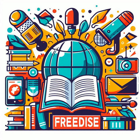 Flat line art design concept of free education. Vector illustration.のイラスト素材