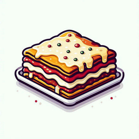 Illustration of a lasagna in a plate on a white backgroundのイラスト素材