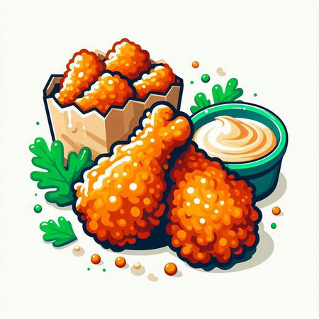 Illustration of fried chicken wings with mayonnaise and parsleyのイラスト素材