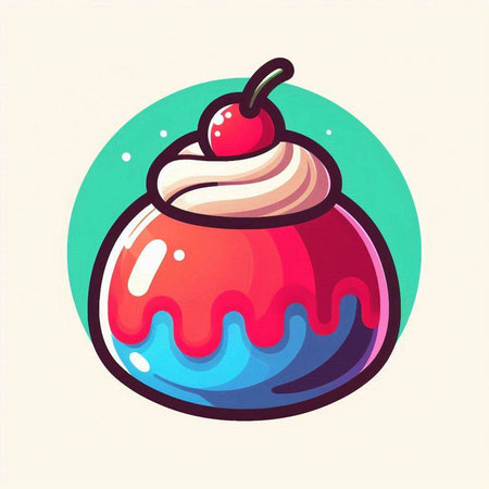 Illustration of a colorful cupcake with whipped cream and cherry inside.のイラスト素材