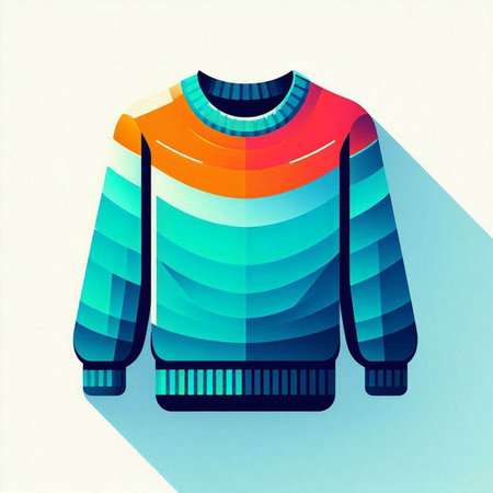 Colorful winter sweater with long shadow on white background. Vector illustration.のイラスト素材