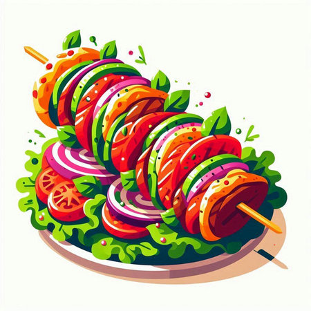 Vegetable kebab on a skewer. Vector illustrationのイラスト素材