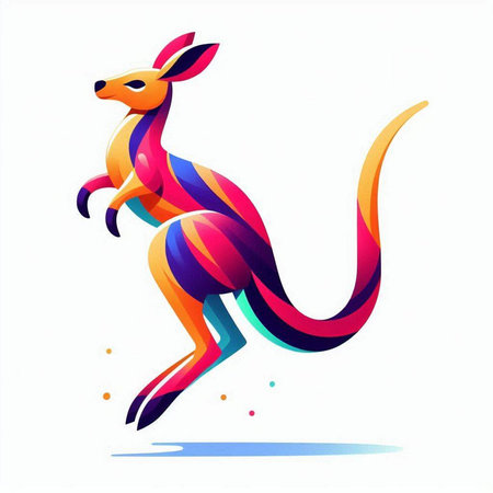 Kangaroo vector illustration. Colorful kangaroo icon.のイラスト素材