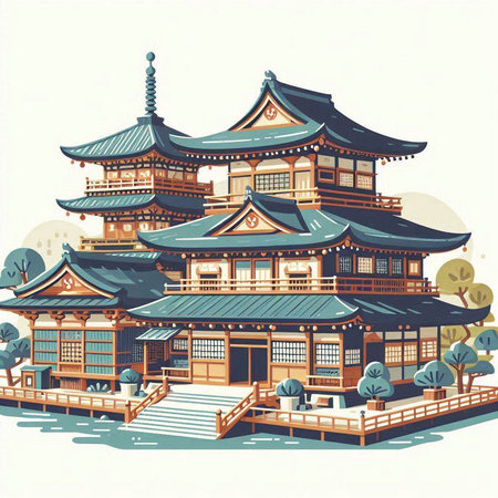Traditional japanese building. Vector illustration in a flat style.のイラスト素材
