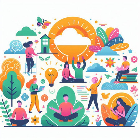 Flat design concept of yoga, meditation, healthy lifestyle. Vector illustrationのイラスト素材