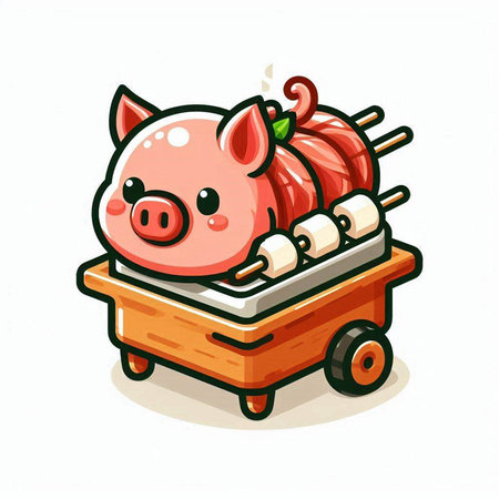 Vector illustration of Cute pig in a wheelbarrow on white backgroundのイラスト素材