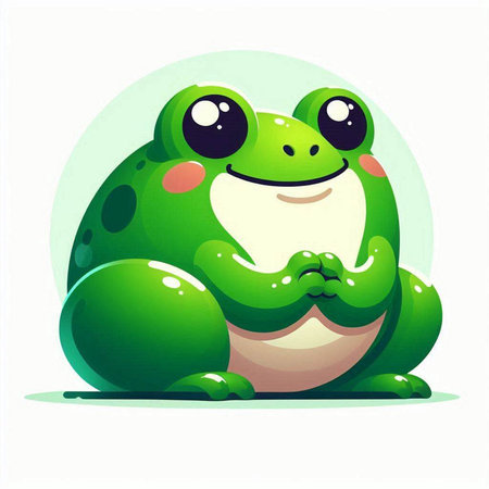 Cute cartoon green frog sitting on white background. Vector illustration.のイラスト素材