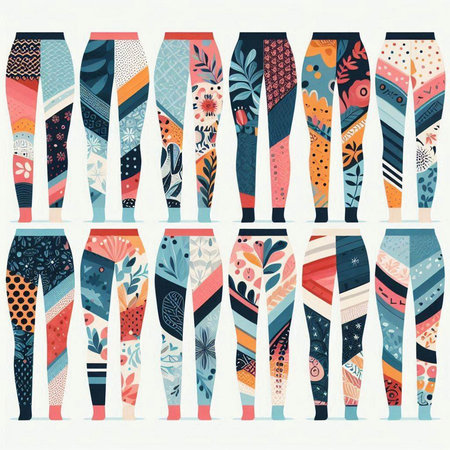 Seamless vector pattern with women's pants. Colorful background.のイラスト素材