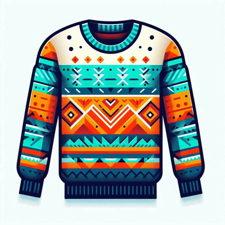 Knitted sweater with colorful geometric ornament. Vector illustration for your designのイラスト素材