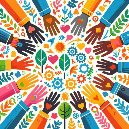 Vector illustration of human hands around the world. Eco friendly concept.のイラスト素材