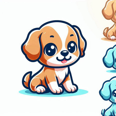 Illustration of a Cute Puppy sitting on a white backgroundのイラスト素材