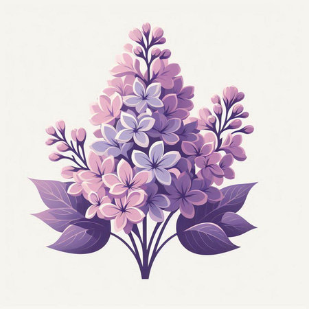 Bouquet of lilac flowers with leaves. Vector illustration.のイラスト素材