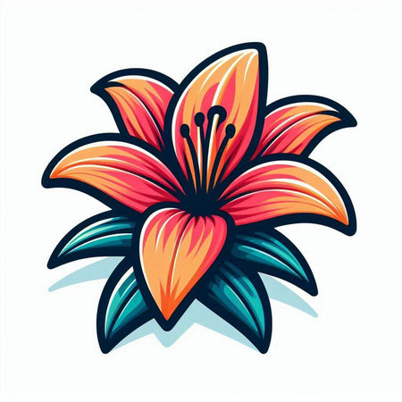 Colorful lily flower. Vector illustration. Isolated on white background.のイラスト素材