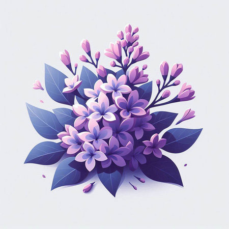 Purple lilac bouquet on white background. Vector illustration.のイラスト素材