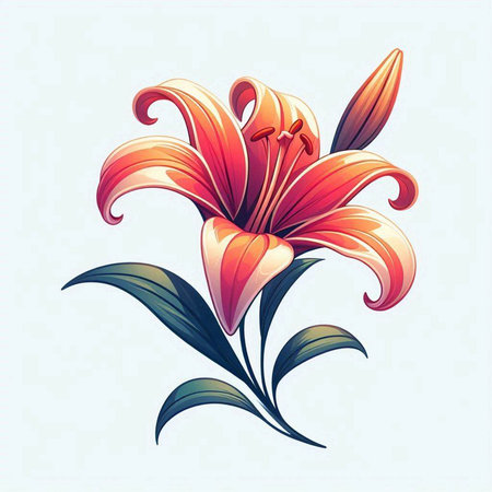 Lily flower in retro style on a white background. Vector illustration.のイラスト素材