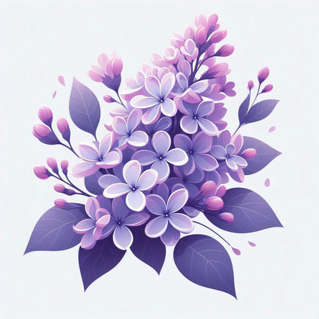 Bouquet of lilac flowers on a white background. Vector illustration.のイラスト素材