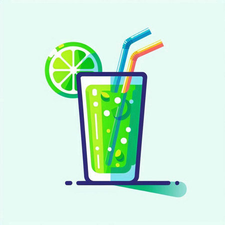 Cocktail with lime and straw in flat style. Vector illustration.のイラスト素材
