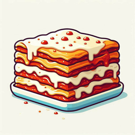 Illustration of a lasagna with tomato sauce on a white backgroundのイラスト素材
