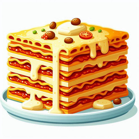 Illustration of a stack of lasagna on a white background.のイラスト素材