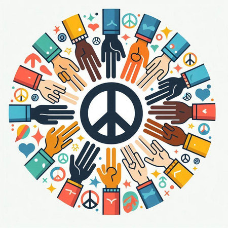 Hands around peace sign. Vector illustration in thin line style.のイラスト素材