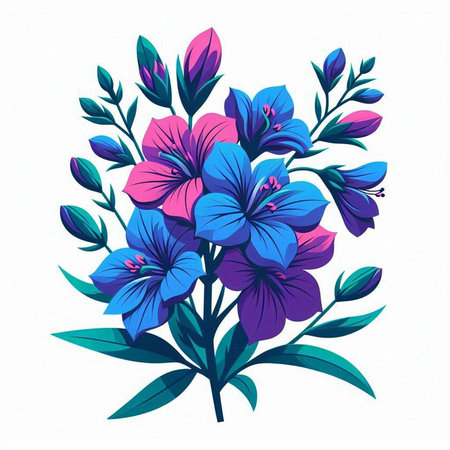 Bouquet of blue flowers isolated on white background. Vector illustration.のイラスト素材