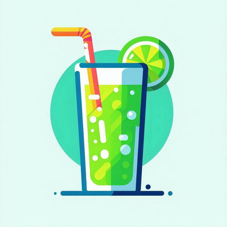 Cocktail with lime and straw in flat style. Vector illustration.のイラスト素材
